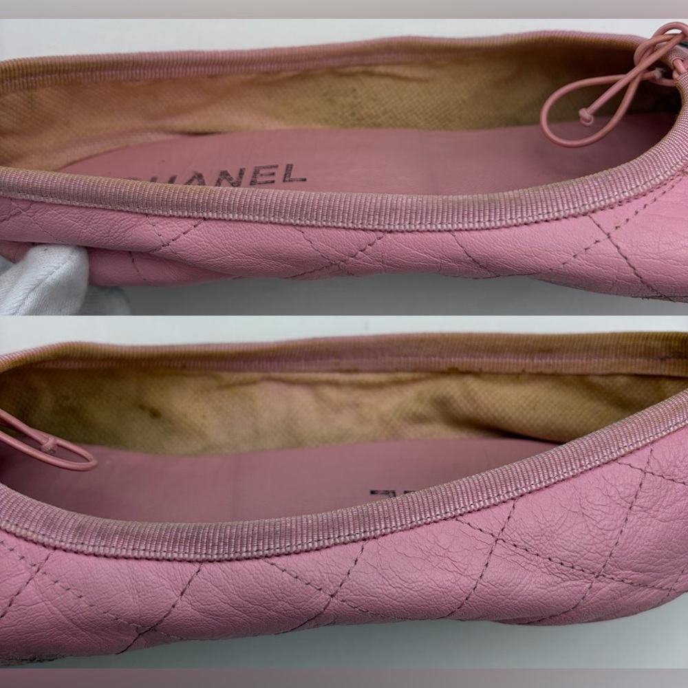 Vintage Authentic Chanel Cambon Ballet Flats~ in Pink/Black Quilted Leather - Picture 13 of 16